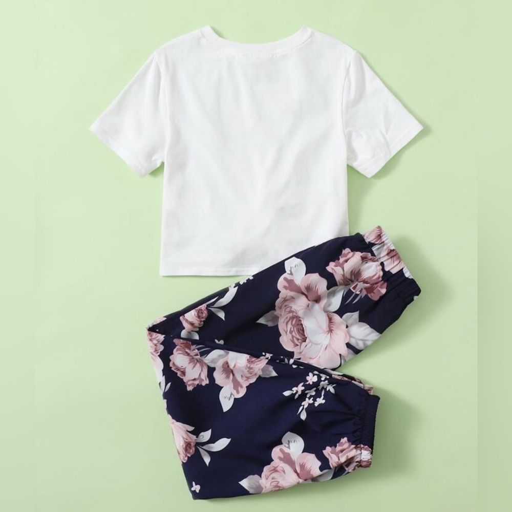 Girls' Twist Hem Top & Floral Pants Set - Picture 2 of 6